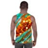 A man wearing a tank top with an abstract design.