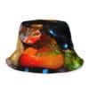 A bucket hat with fruit on it.