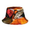 A bucket hat with many different colored leaves