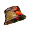 A hat with an image of turkeys on it.