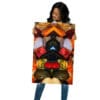 A woman holding up a picture of various colors.