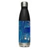 A water bottle with blue and white background