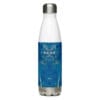 A water bottle with blue and white pattern on it.