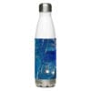 A water bottle with blue and white background