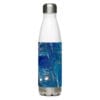 A water bottle with blue and white background