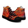A pair of shoes with an orange and red background