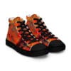 A pair of orange and black shoes on a white background