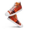A pair of orange and red sneakers on top of each other.