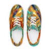 A pair of shoes with colorful designs on them.