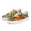A pair of shoes with colorful painting on them.