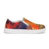 A pair of shoes with colorful designs on them.