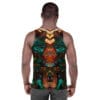 A man wearing a tank top with an abstract design.