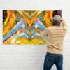 Vibrant abstract art print on canvas.