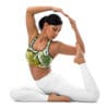 A woman is doing yoga on the floor