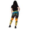 Woman in vibrant galaxy print leggings.