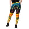 Woman wearing colorful galaxy leggings.