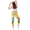 Woman in colorful yoga leggings.