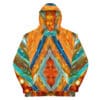Abstract art hoodie, orange and blue.