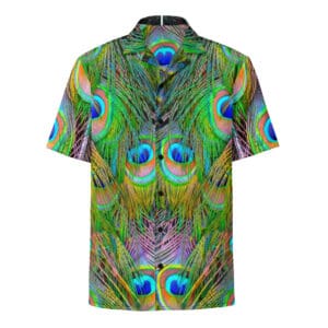 Peacock feather print short-sleeve shirt.