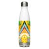 Stainless steel water bottle with colorful design.