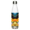 Water bottle with vibrant abstract art.