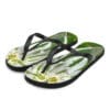 A pair of flip flops with a picture of flowers.