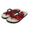 A pair of flip flops with red fish on them.