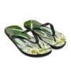A pair of flip flops with a picture of flowers.