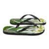 A pair of flip flops with a picture of flowers.