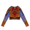 Orange and blue butterfly wing crop top.
