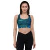 Woman in galaxy print sports bra.