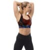 Woman in galaxy print sports bra.