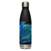 Water bottle with blue abstract design.