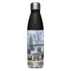 Black water bottle with house image.