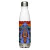 Water bottle with colorful butterfly wing design.