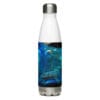Here's an alt tag for the image: Water bottle with blue abstract design.