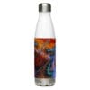 Water bottle with colorful abstract design.