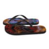 Colorful butterfly print flip-flops.