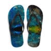 Flip-flops with abstract blue ocean art.