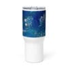 Blue abstract art travel tumbler.