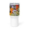 Colorful flower bouquet on white tumbler.