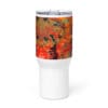 Abstract art on white travel tumbler.