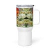 White mug with colorful flower design.