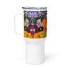 White mug with colorful flower design.