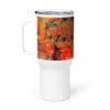 Abstract art on white travel mug.