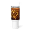 White tumbler with gold buckles image.