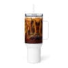 White tumbler with buckle up design.
