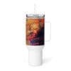 Abstract art travel mug with straw.