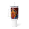 Colorful butterfly tumbler with straw.