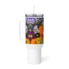White tumbler with colorful flower print.